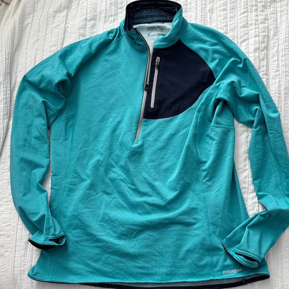 Patagonia Aqua and Navy Half-Zip Pullover